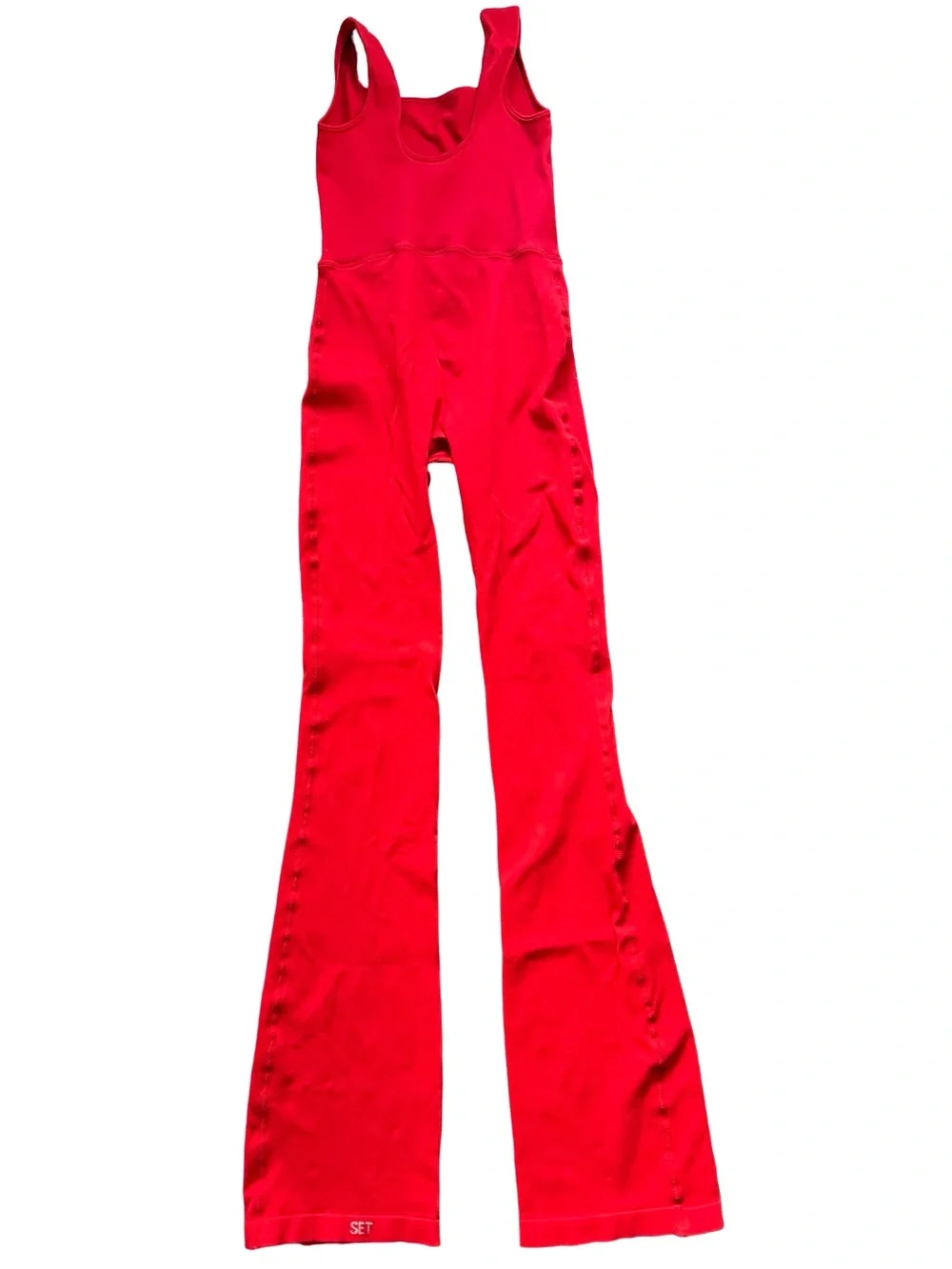SET Active Red Ribbed Sleeveless Flare Bodysuit Jumpsuit One Piece Medium